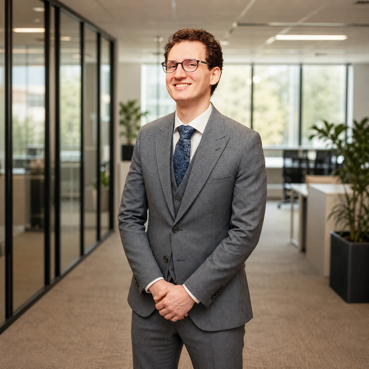 Achmed Esser, accountable pursuit lead at Bid Champions, standing in a professional office