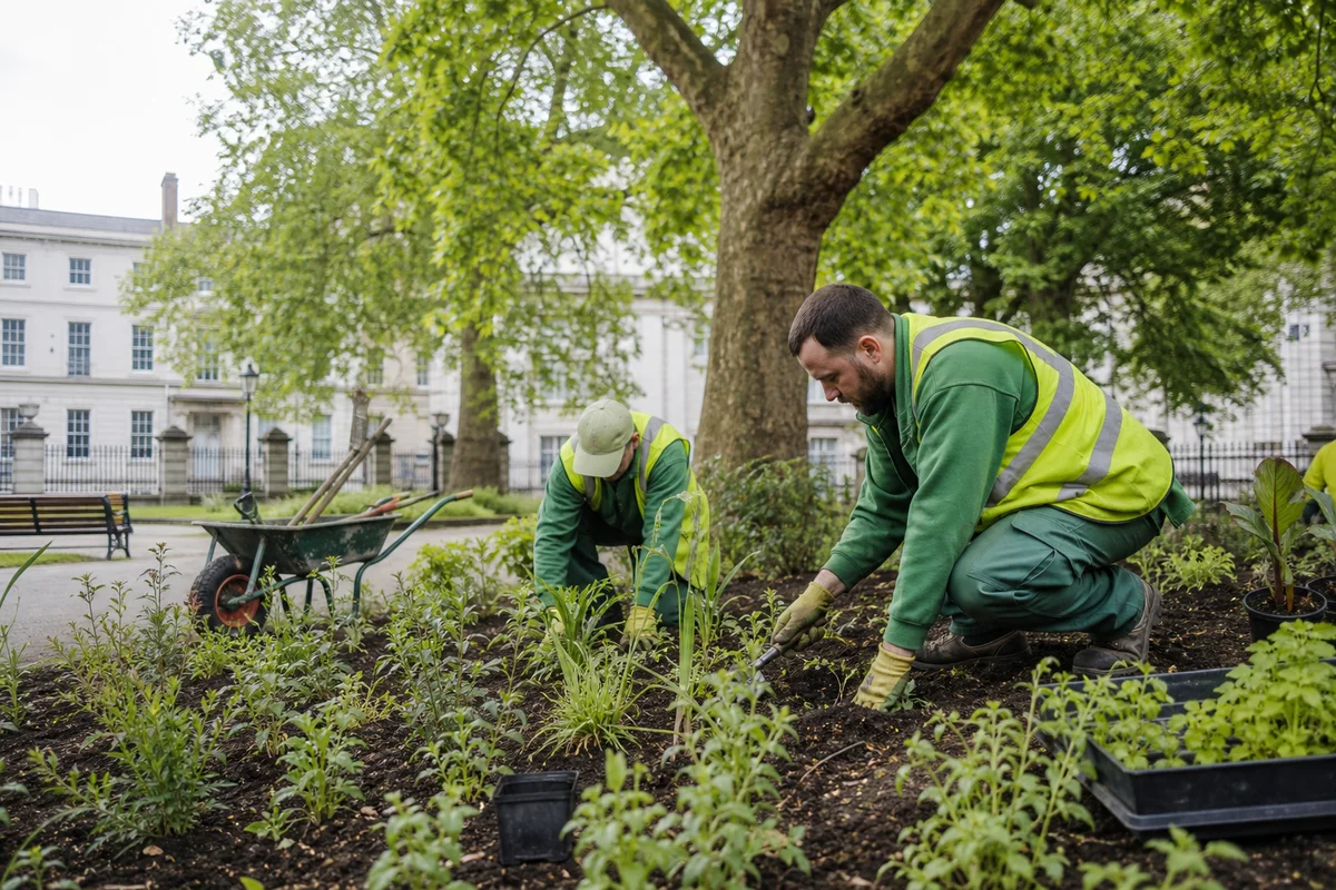 Professionals working in grounds maintenance and landscaping