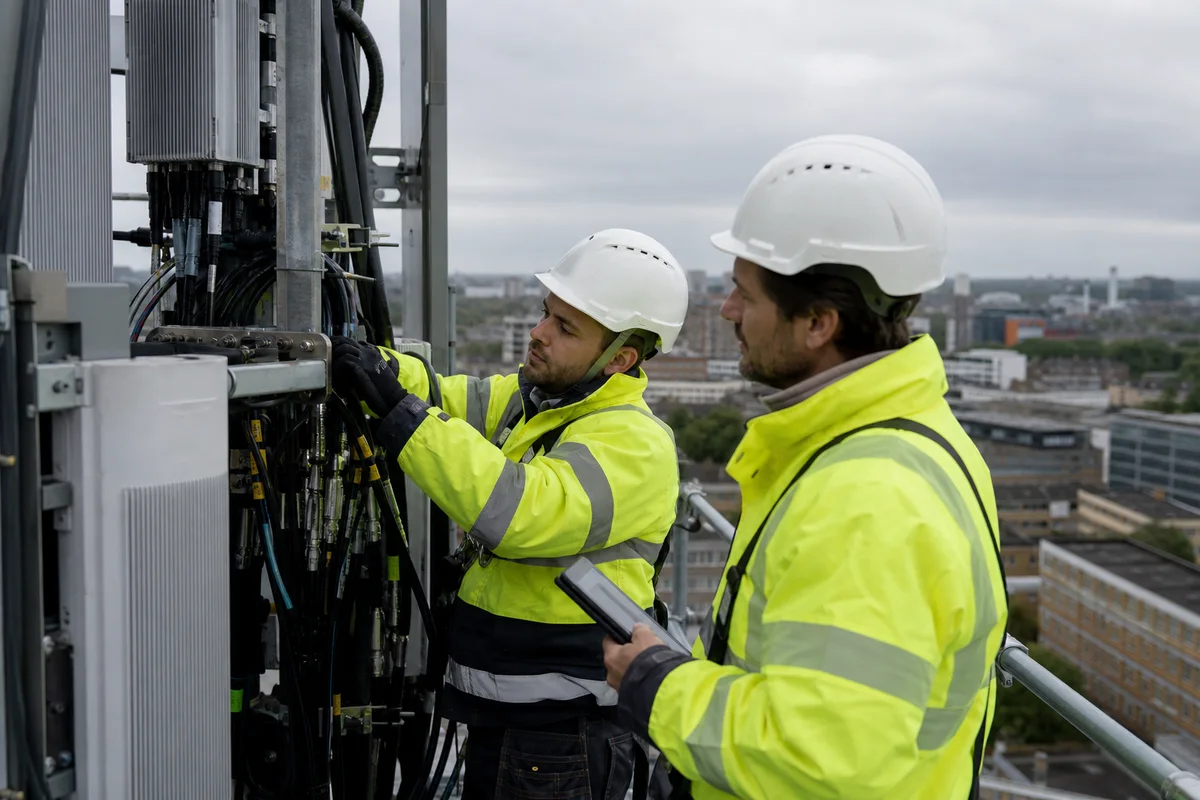Professionals working in telecommunications and connectivity